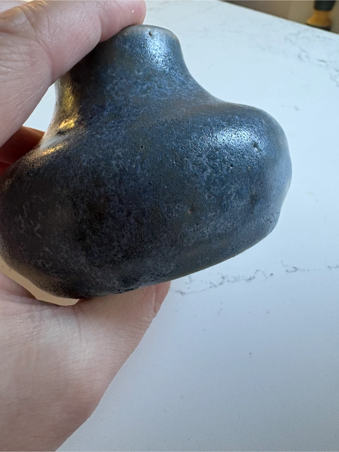 Tiny Blue Ceramic Vase with Signature - photo 3