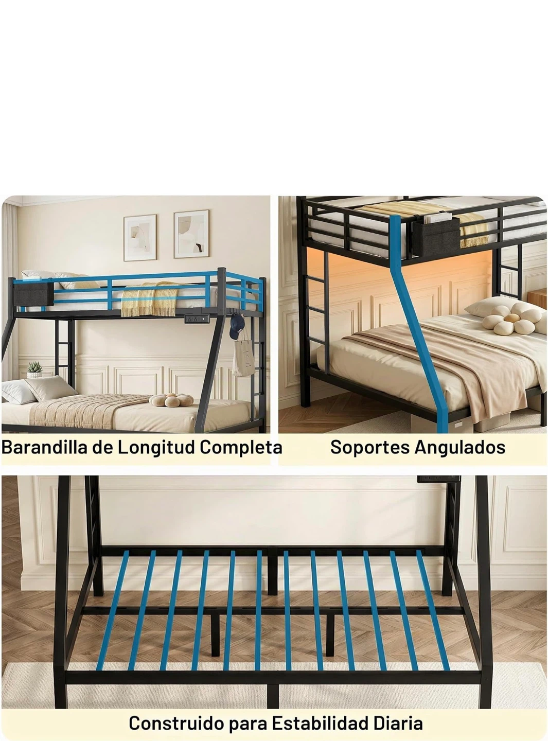 Metal Twin over Full Bunk Bed with Power Station - photo 4