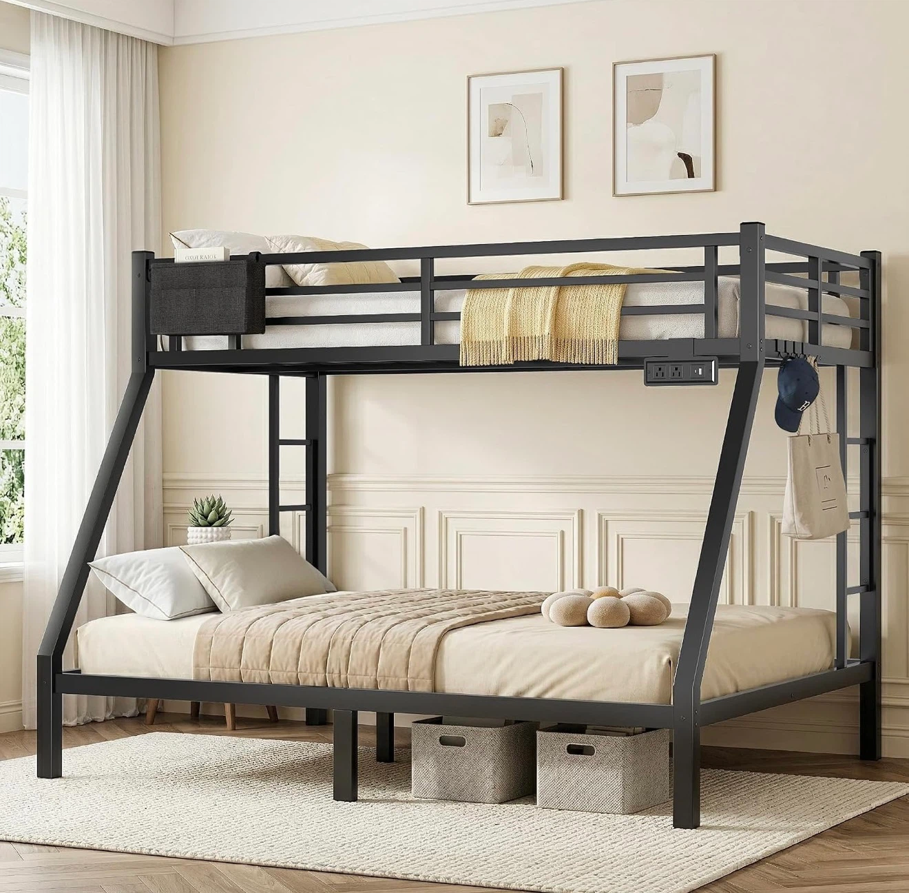 Metal Twin over Full Bunk Bed with Power Station - photo 5