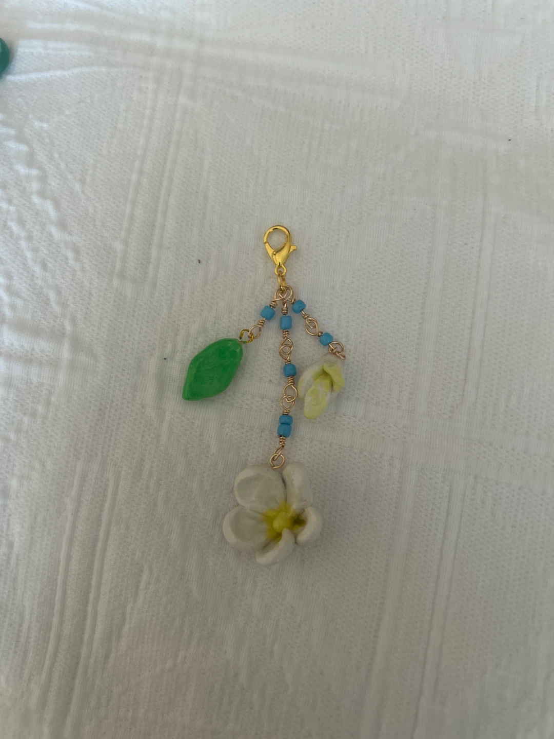 Floral Clay charm with beads whimsical