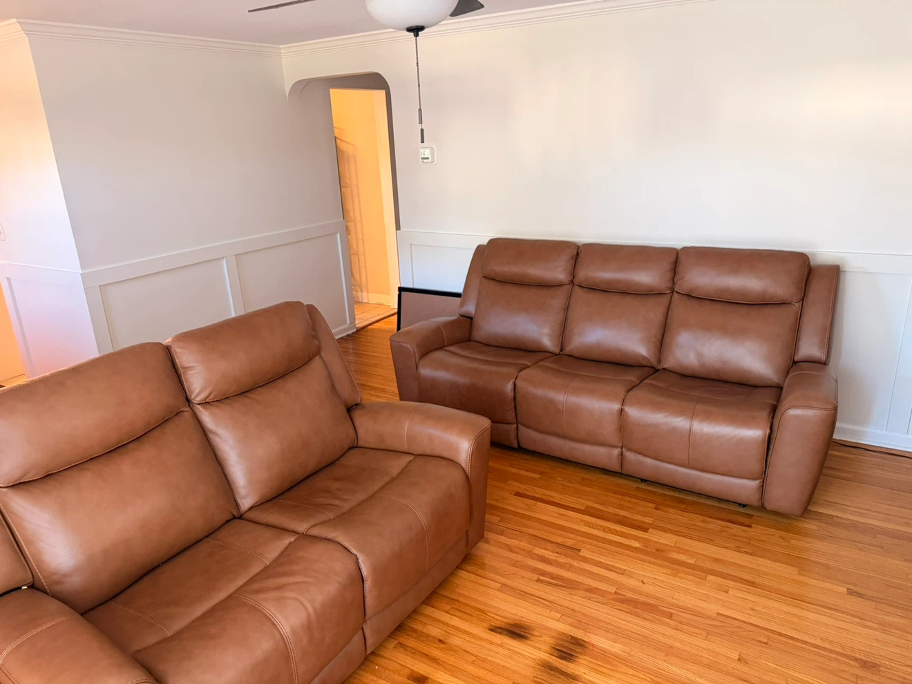 Two-Piece Brown Leather Reclining Sofa Set