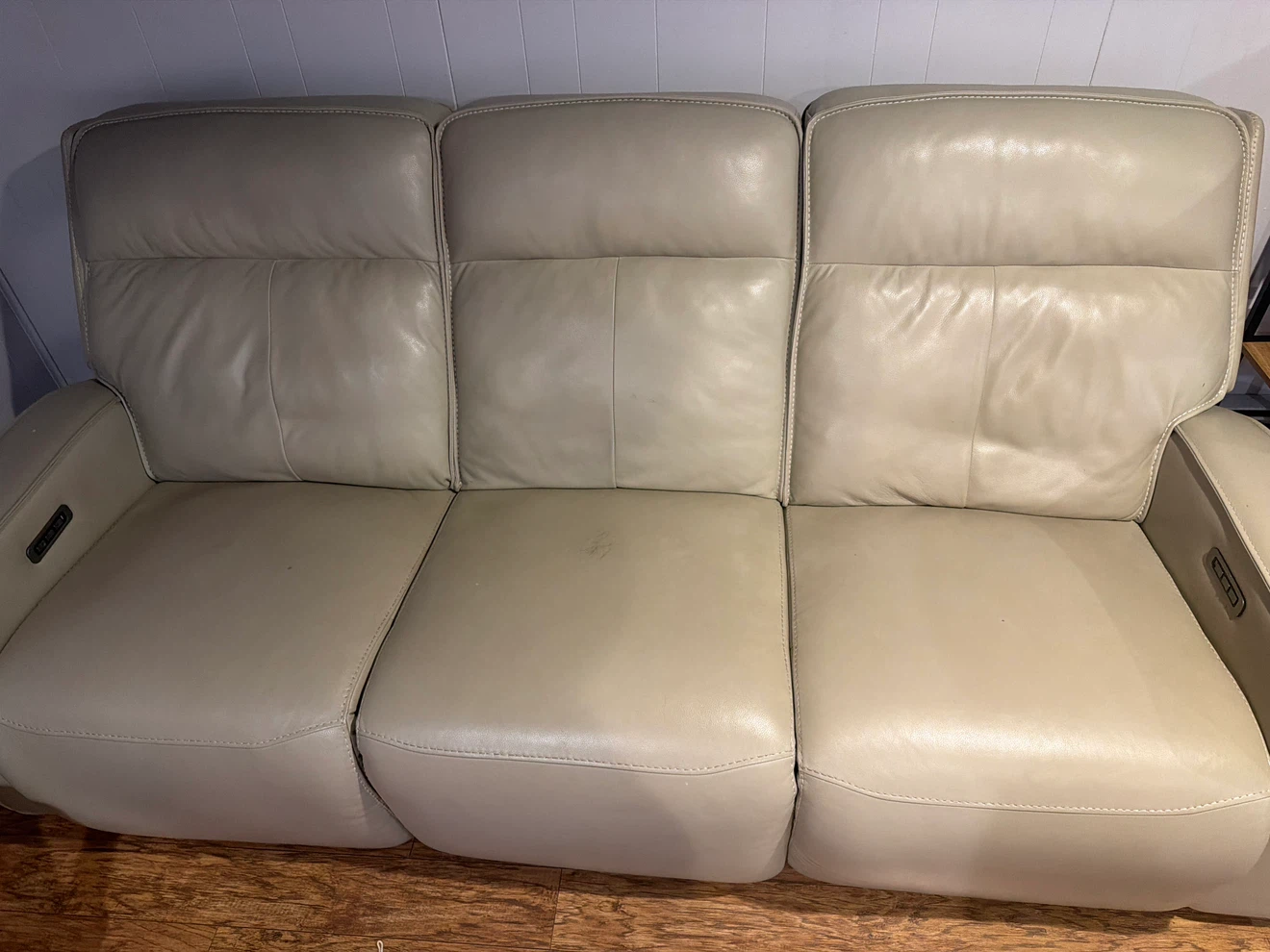 Beige Leather Power Reclining Sofa - photo 2