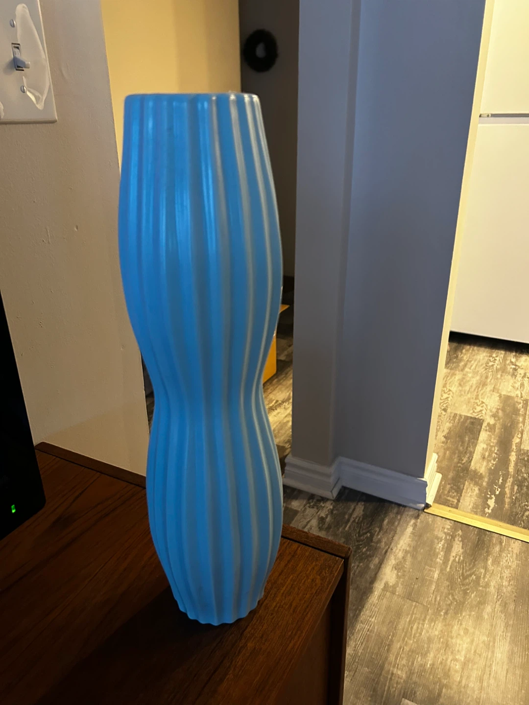 Two Light Blue Ribbed Ceramic Vases - photo 2