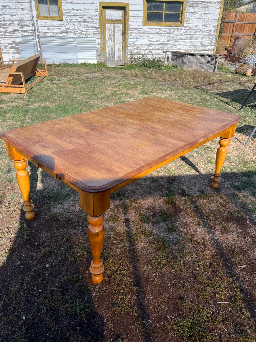 Vintage Wooden Dining Table – Refinished Top – 2 Drawers