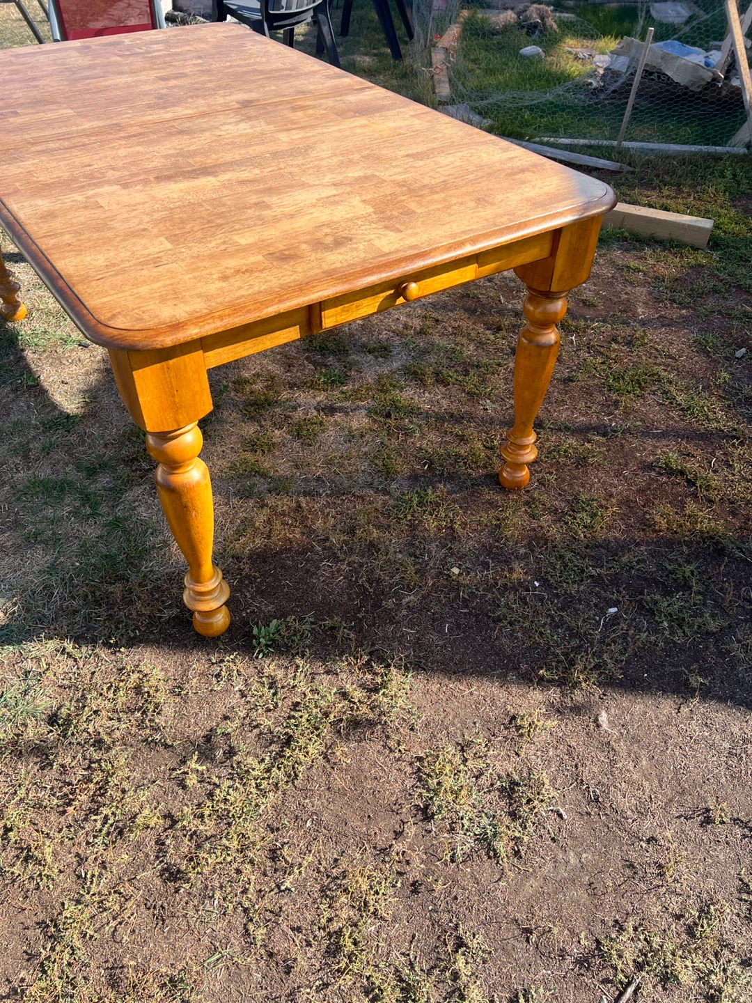 Vintage Wooden Dining Table – Refinished Top – 2 Drawers - photo 2