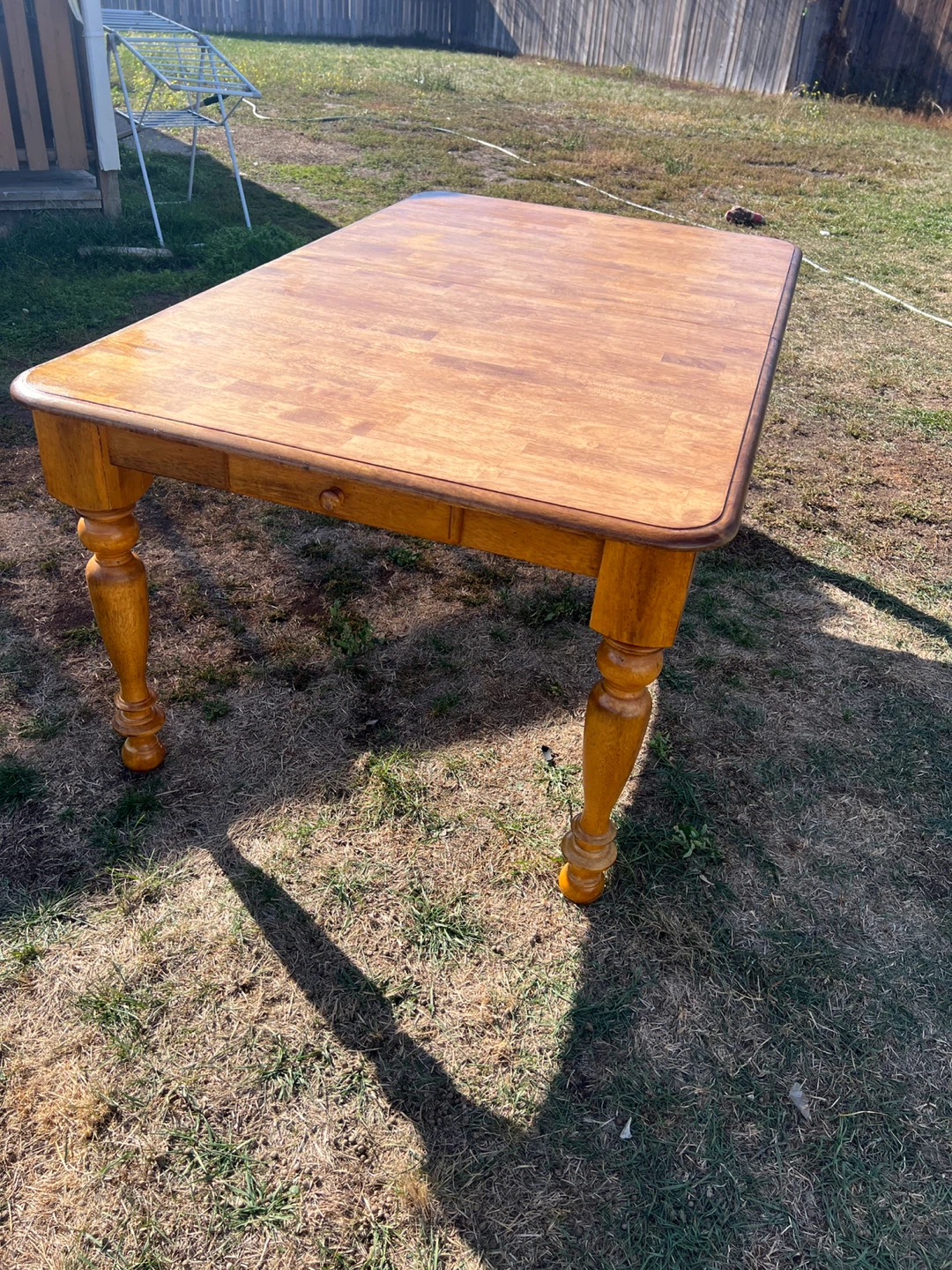 Vintage Wooden Dining Table – Refinished Top – 2 Drawers - photo 3