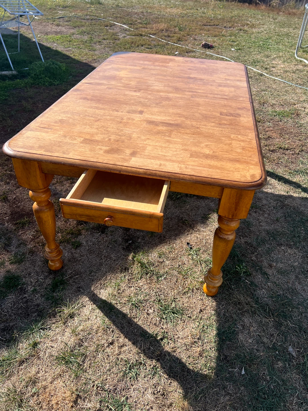 Vintage Wooden Dining Table – Refinished Top – 2 Drawers - photo 4