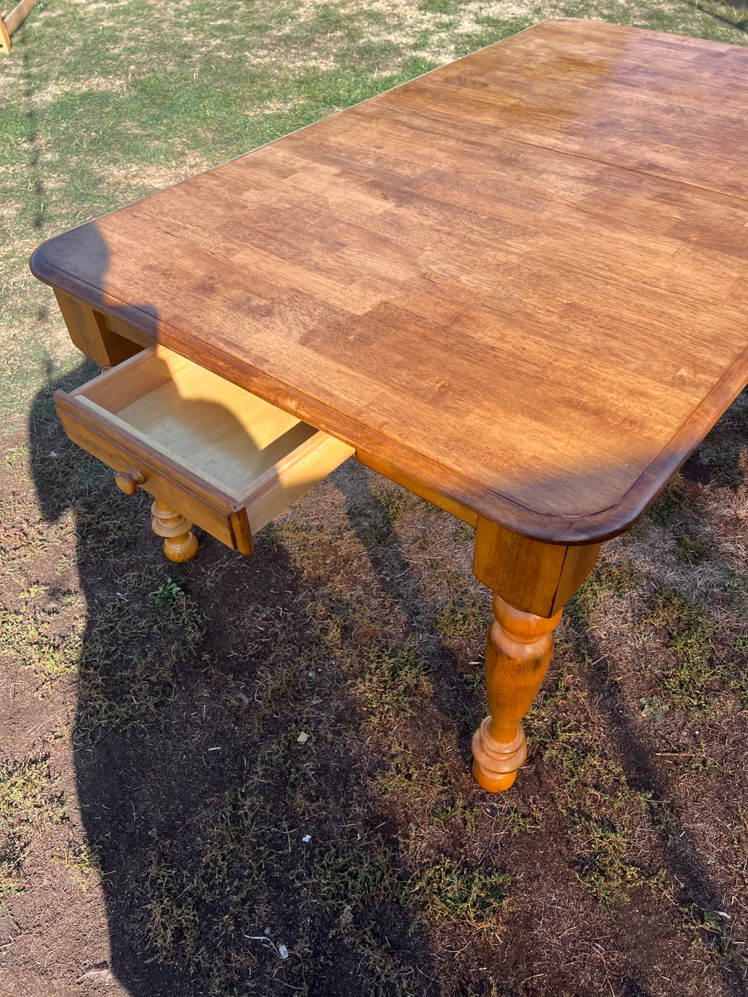 Vintage Wooden Dining Table – Refinished Top – 2 Drawers - photo 5