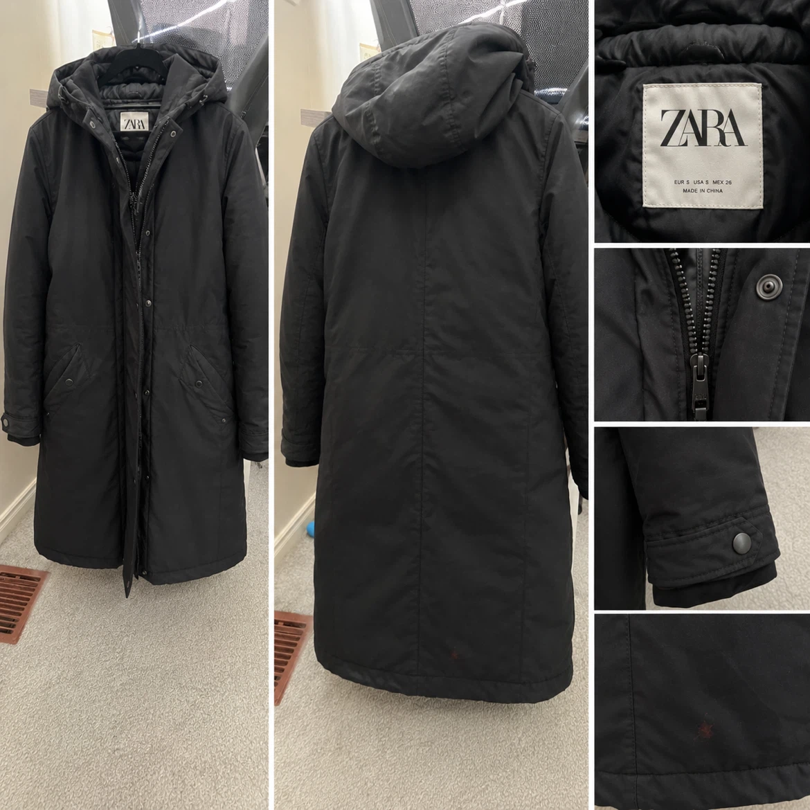 ZARA Black Hooded Long Parka