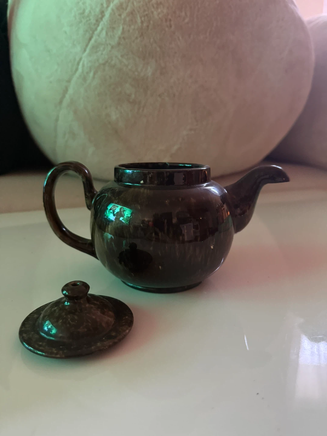 Small Brown Speckled Ceramic Teapot - photo 3