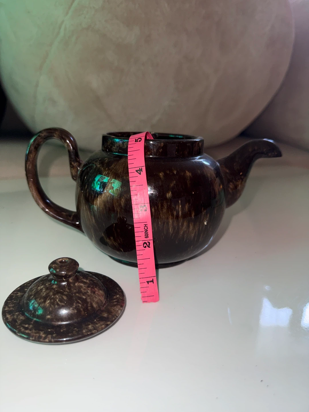 Small Brown Speckled Ceramic Teapot - photo 4