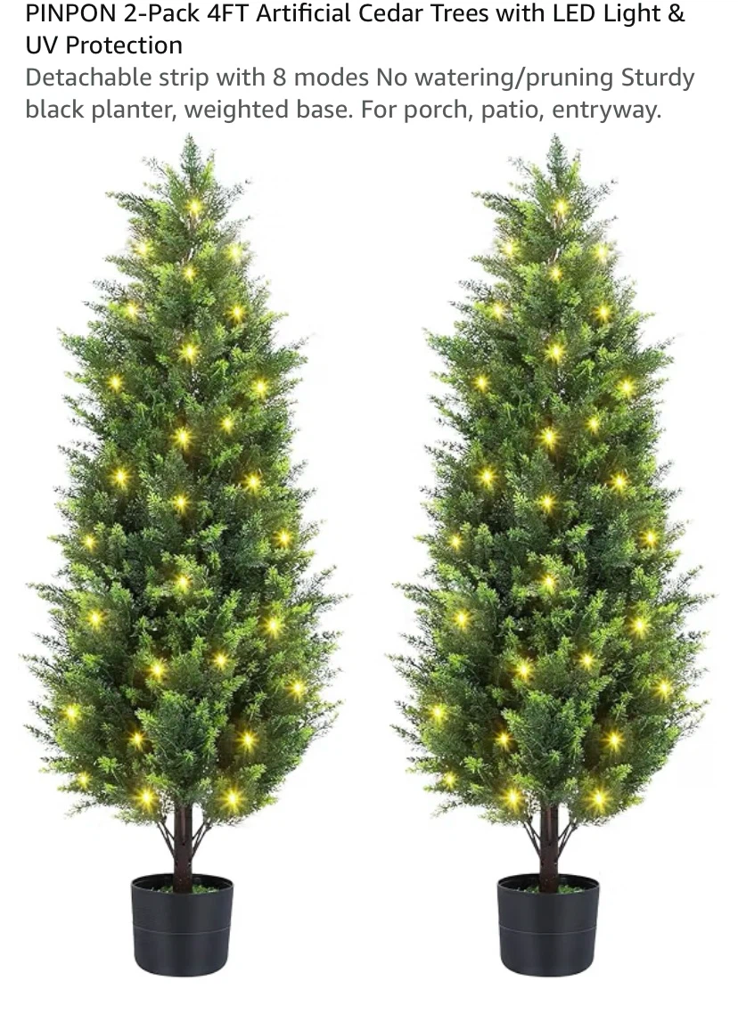 New 2-Pack 4FT Artificial Cedar Trees with LED Lights