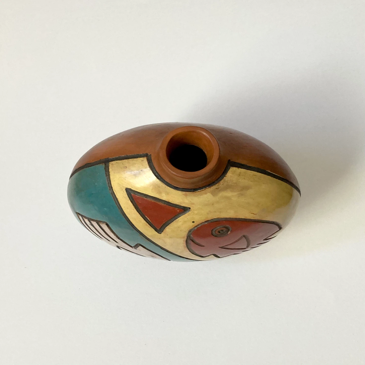 Vintage Artist-signed Peruvian Pottery Flask Vase - photo 5