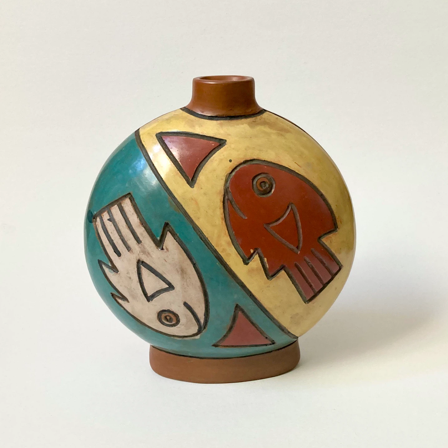 Vintage Artist-signed Peruvian Pottery Flask Vase