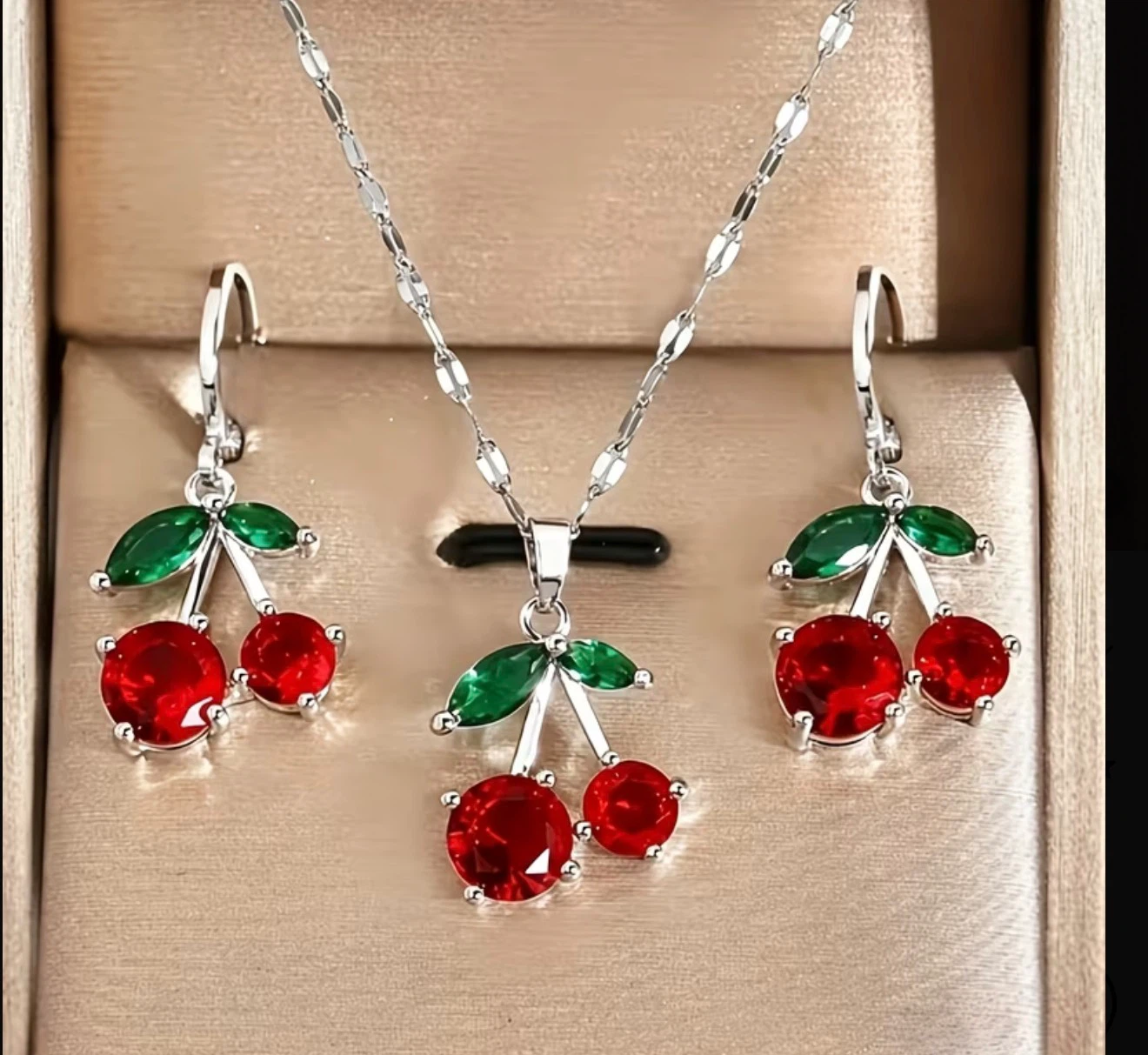 Cherry Jewelry Set gift set necklace pendant earrings