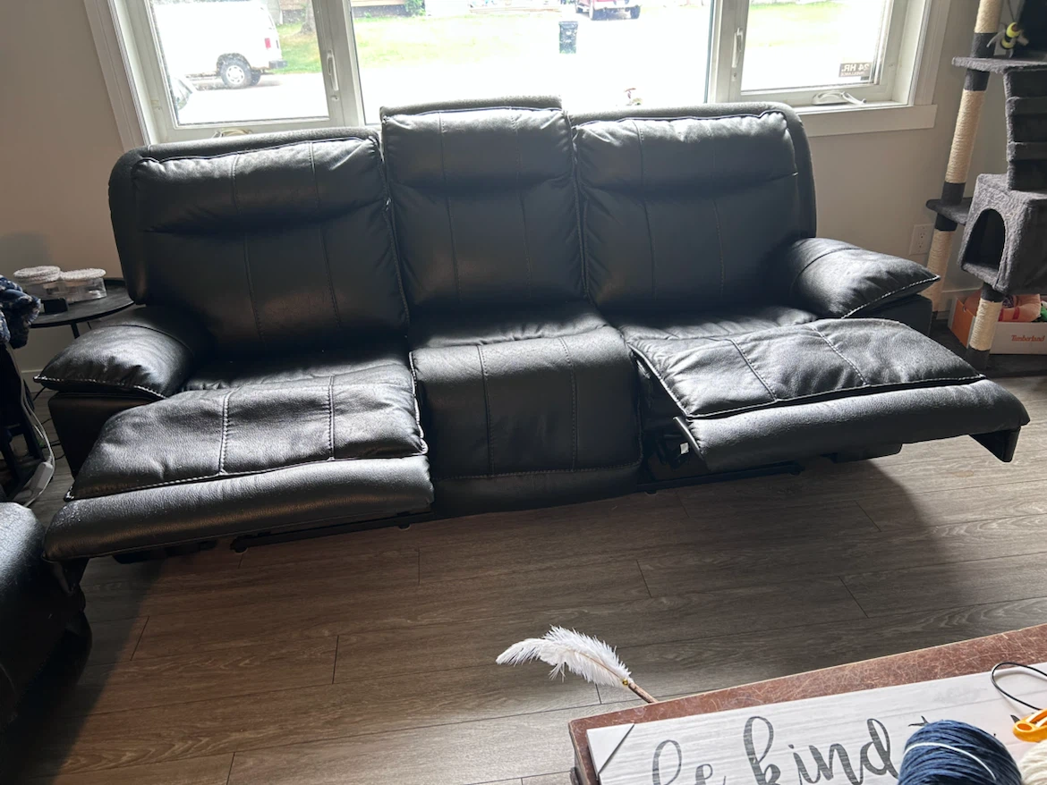 Black Leather Reclining Loveseat with Console