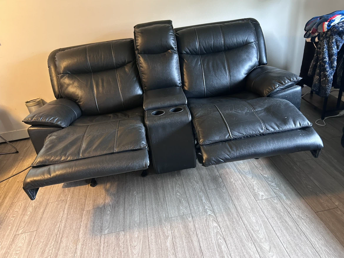 Black Leather Reclining Loveseat with Console - photo 2