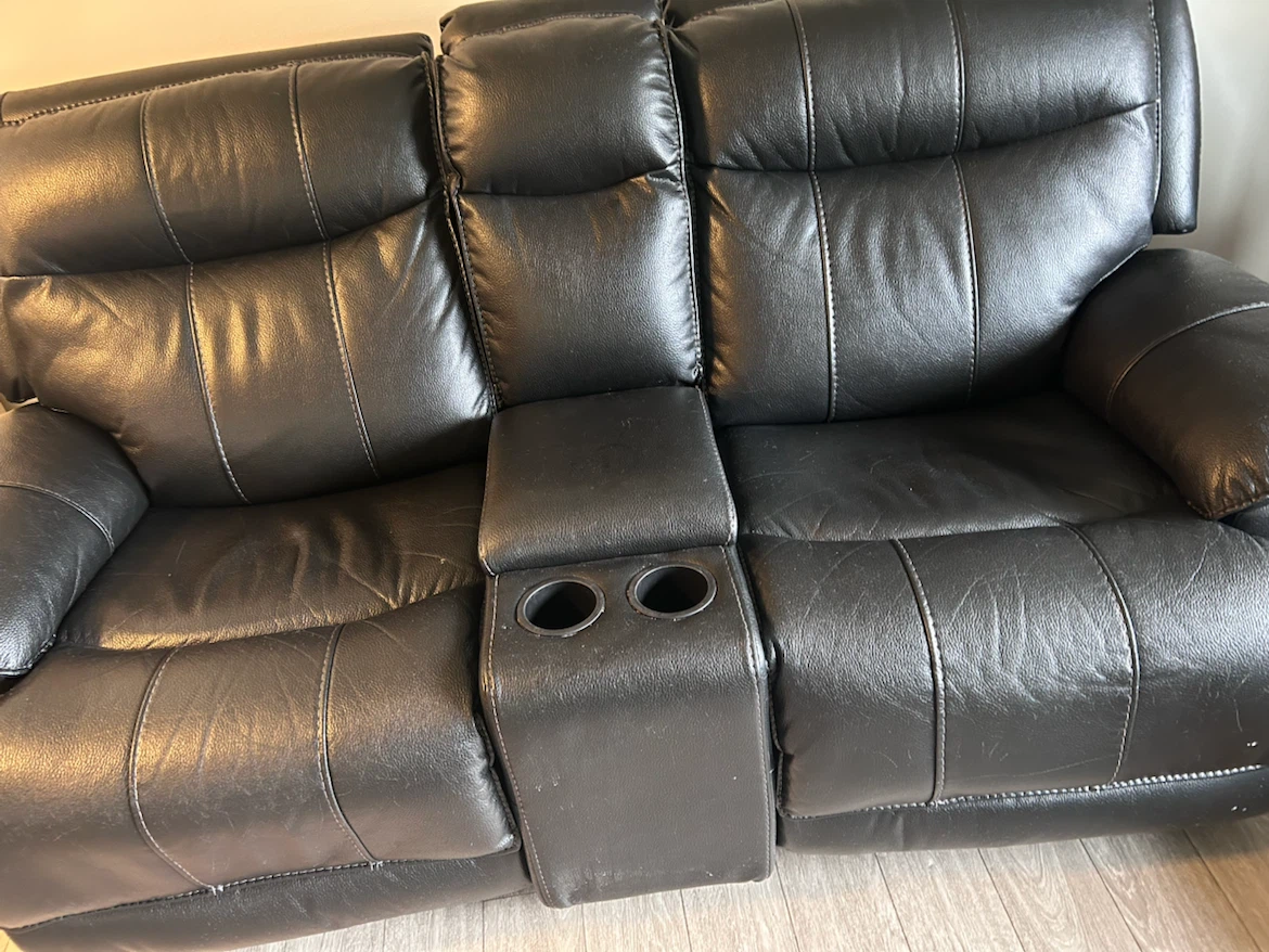 Black Leather Reclining Loveseat with Console - photo 3