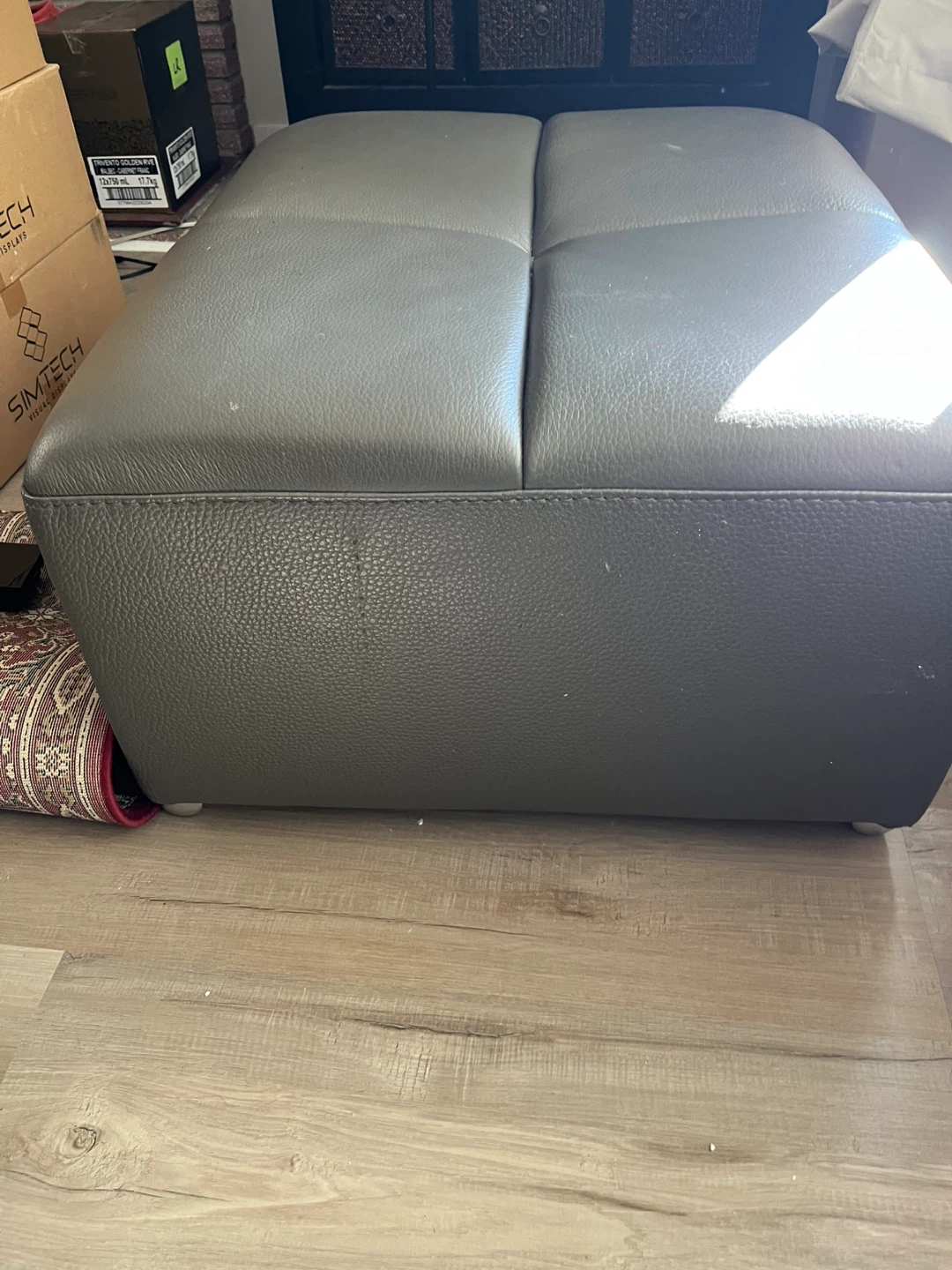 Grey Leather Ottoman