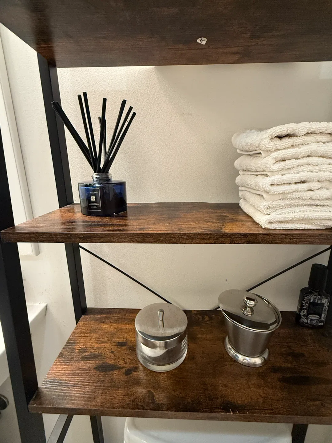 4-Tier Bathroom Storage Shelf – Wood & Black Metal - photo 2