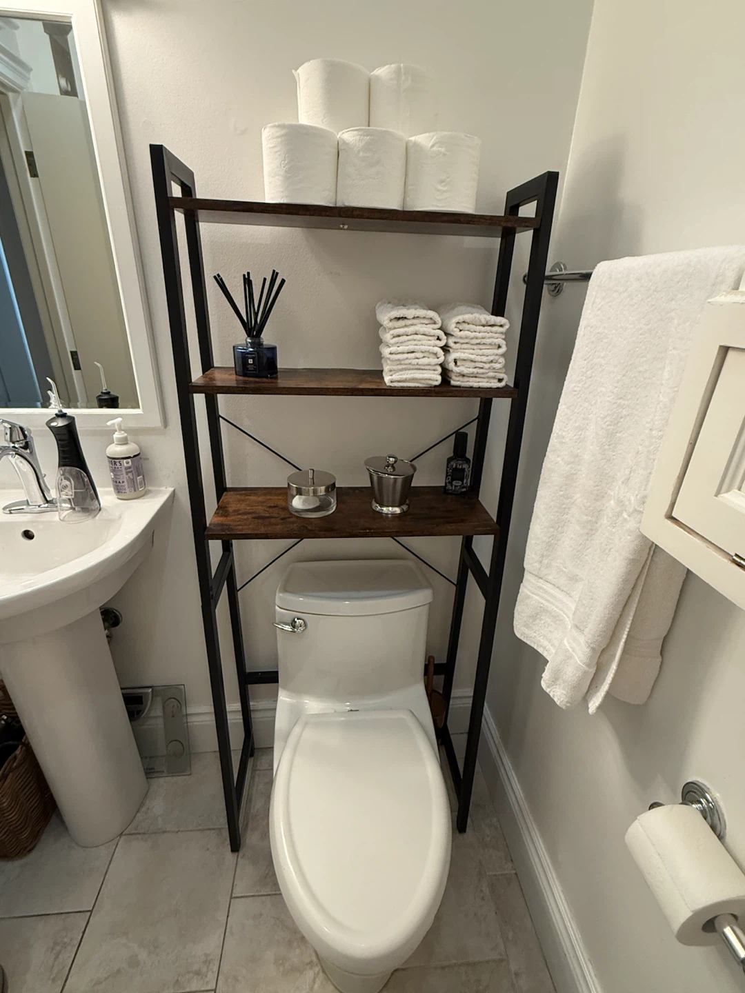 4-Tier Bathroom Storage Shelf – Wood & Black Metal - photo 3