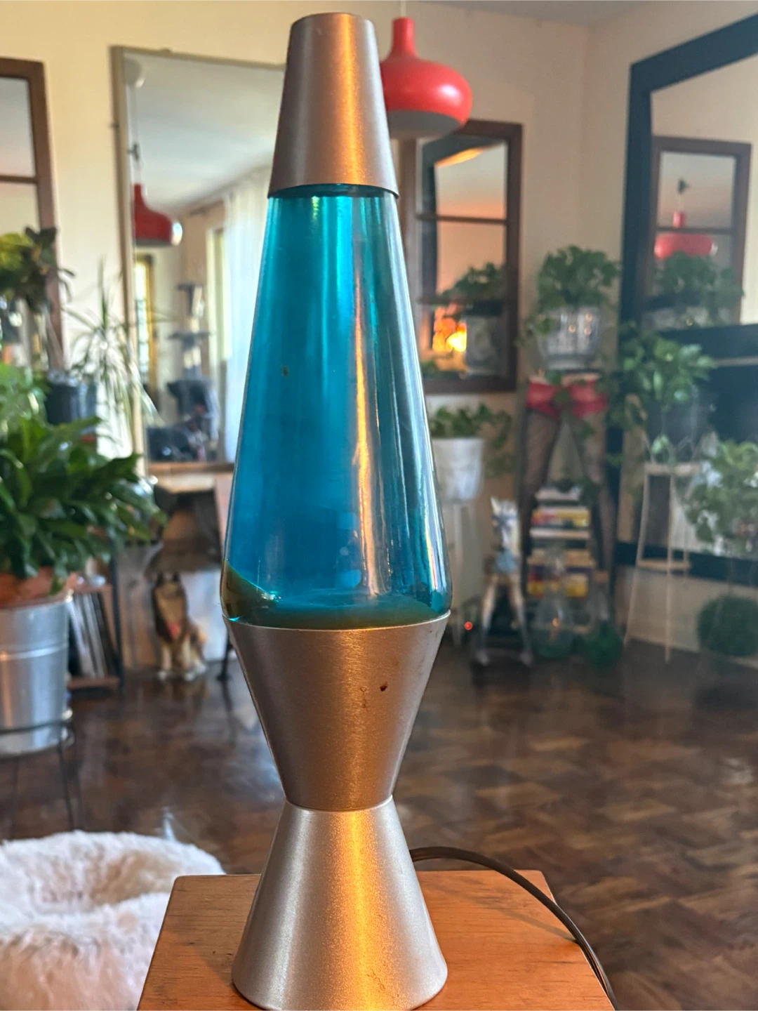 Blue and silver lava lamp