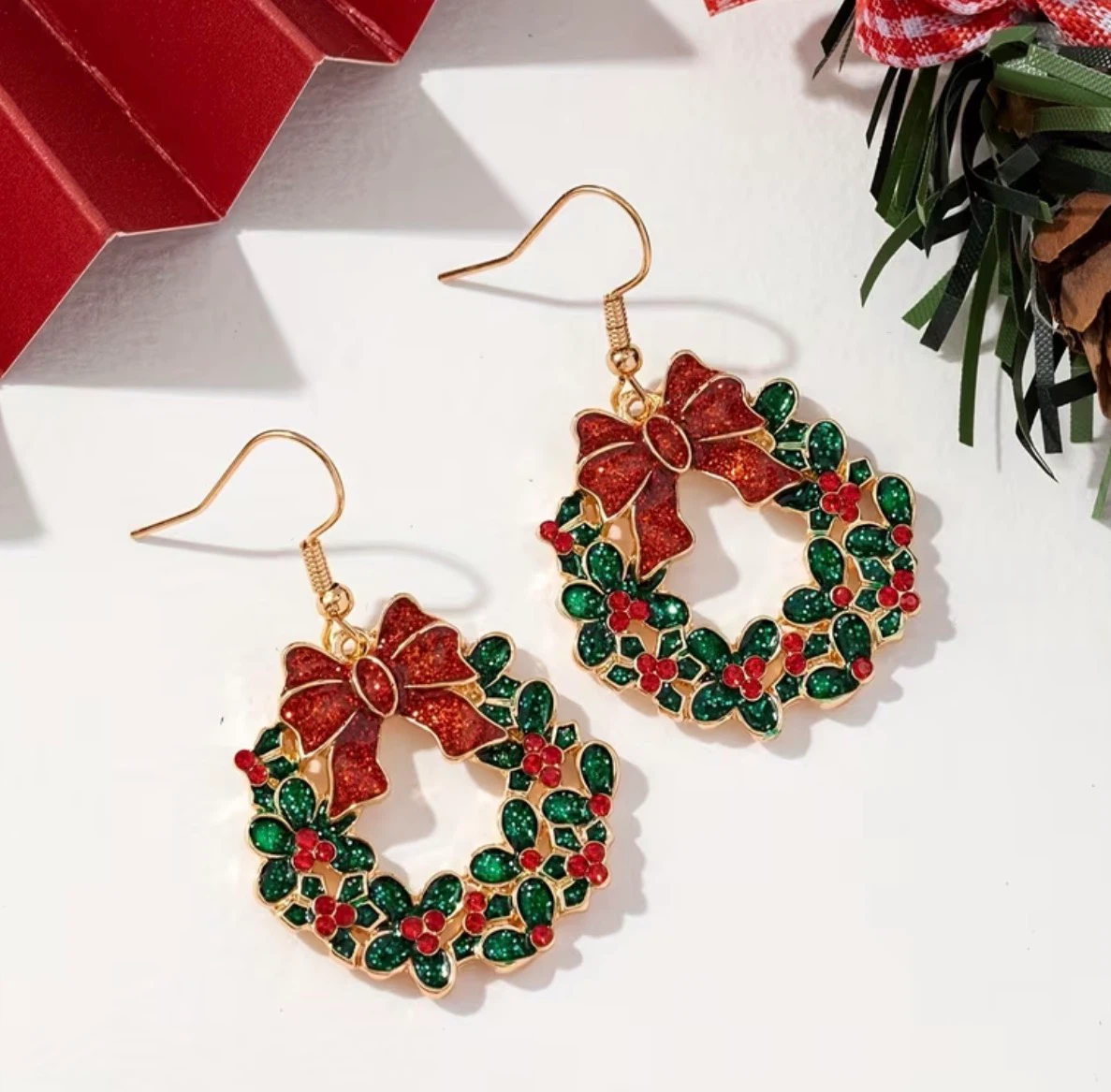 New Christmas Wreath Drop Earrings gift for christmas