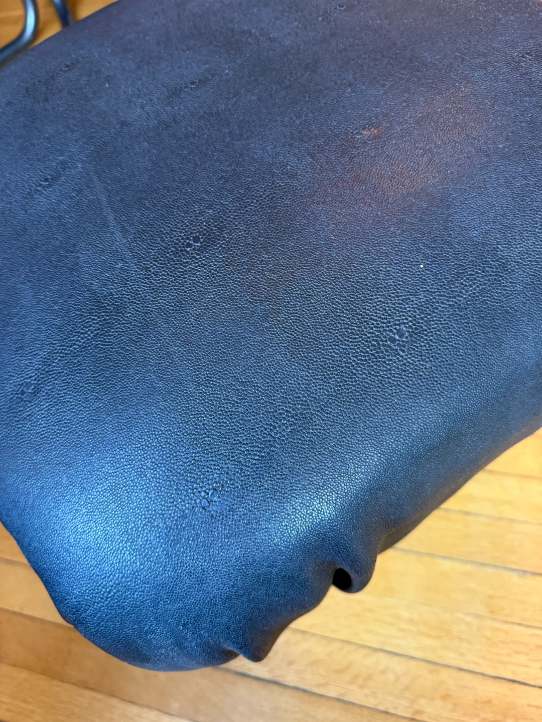 Modern Black Grain Leather Ottoman / Pouf with Gold Base - photo 4