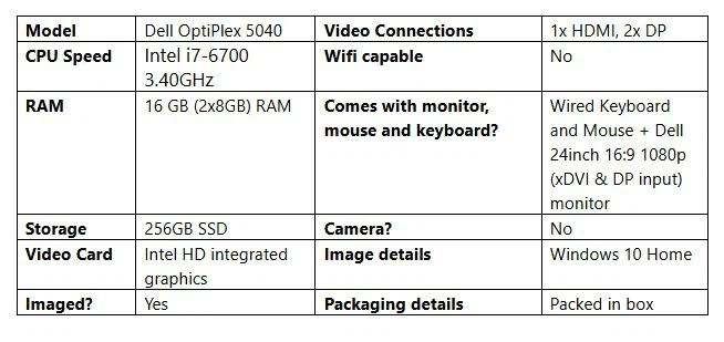 Dell PC: i7 + 24" Monitor + Keyboard/Mouse