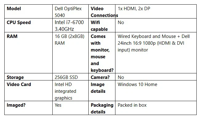 Dell PC: i7 Desktop + 24" HDMI Monitor + Accessories
