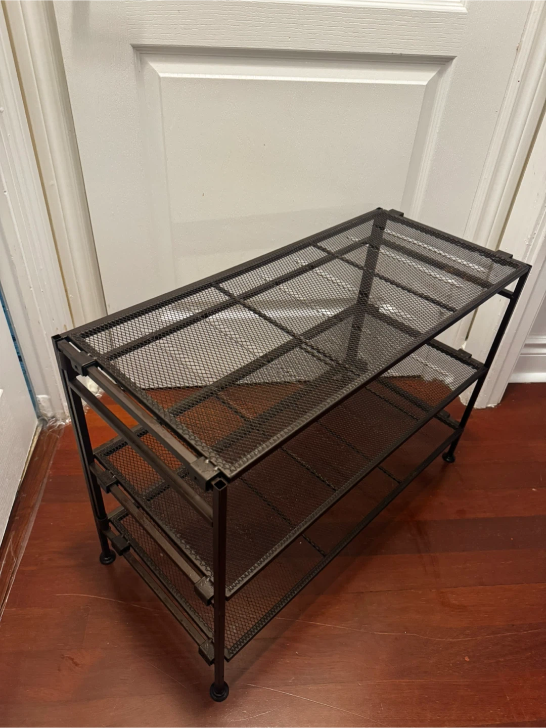 Black Metal Mesh Three-Tier Storage Shelf