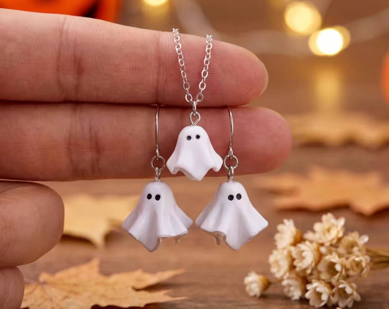 Ghost Necklace and Earrings gift set
