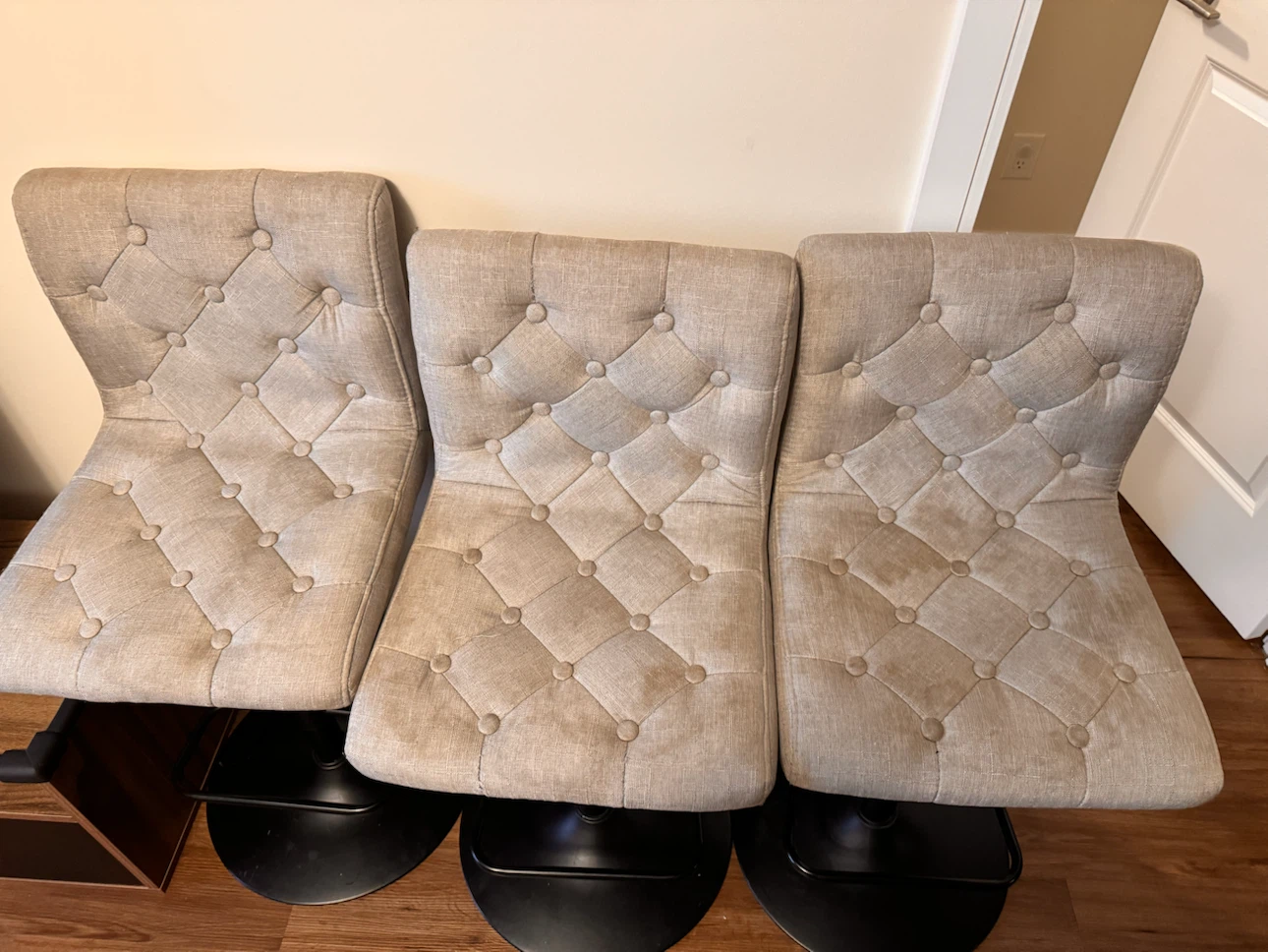 Set of 3 Tufted Fabric Bar Stools