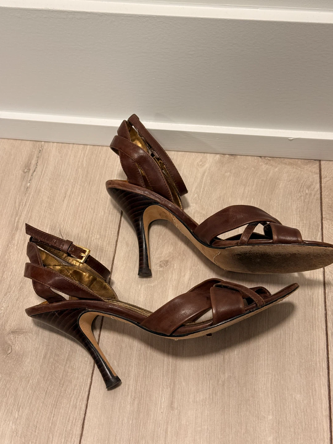 Brown Leather Strappy Heels – Size 5 - photo 2