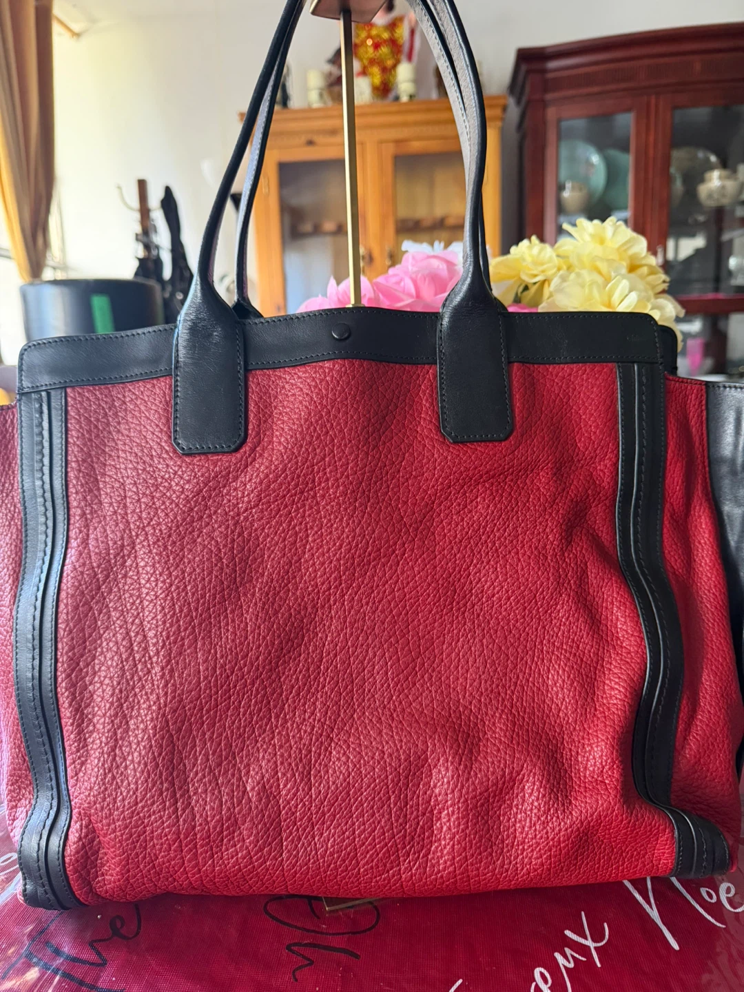 Chloé Red and Black Leather Tote