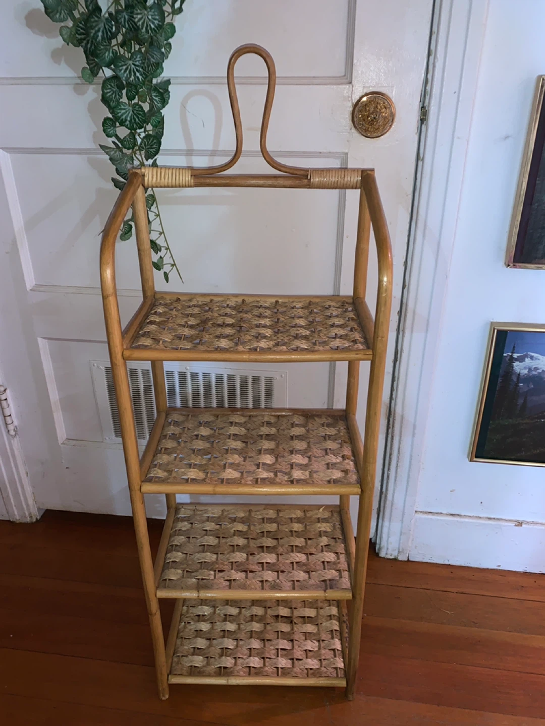 Vintage Bamboo and Wicker 4-Tier Shelf