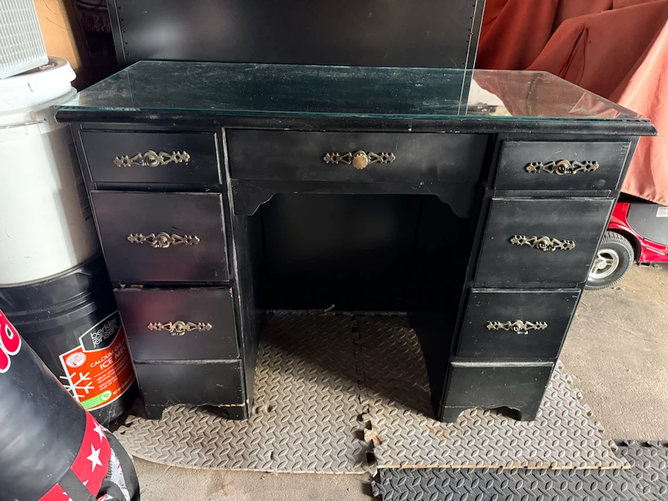 Black Wooden Vanity Desk with Glass Top
