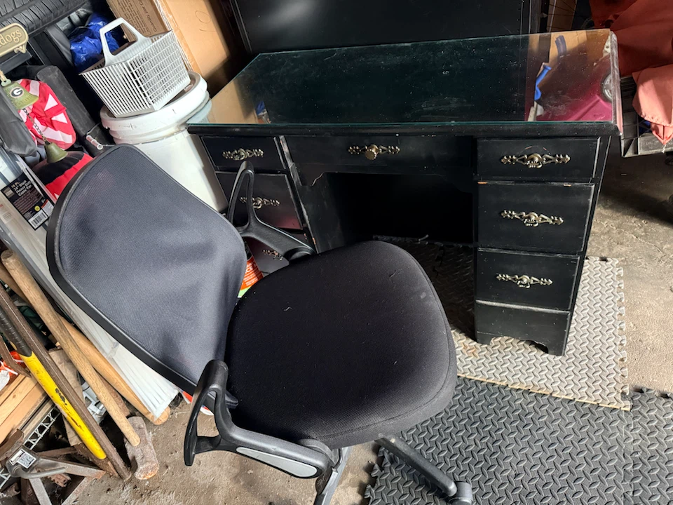 Black Wooden Vanity Desk with Glass Top - photo 2