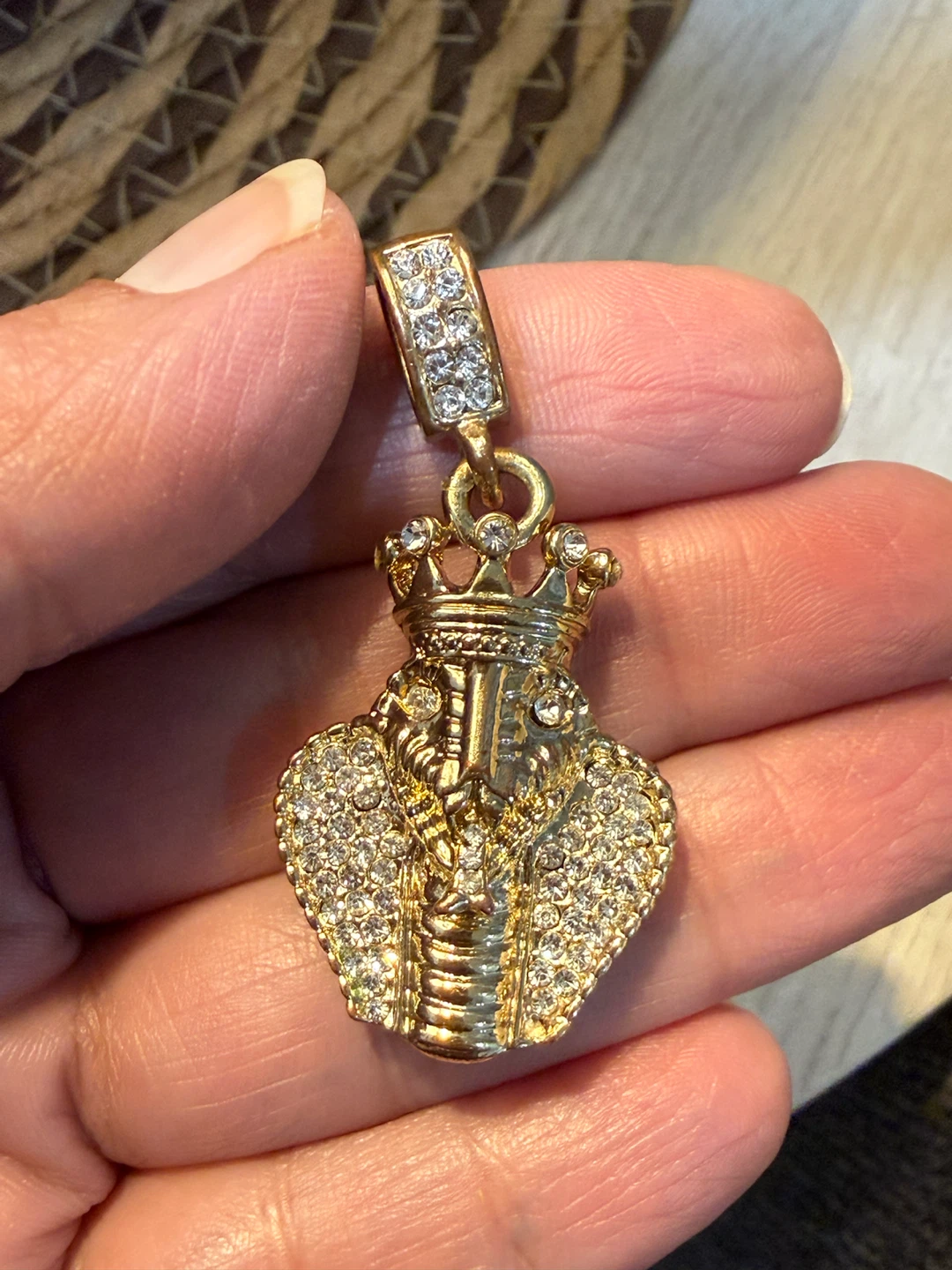 Gold-tone King Cobra Pendant with Rhinestones