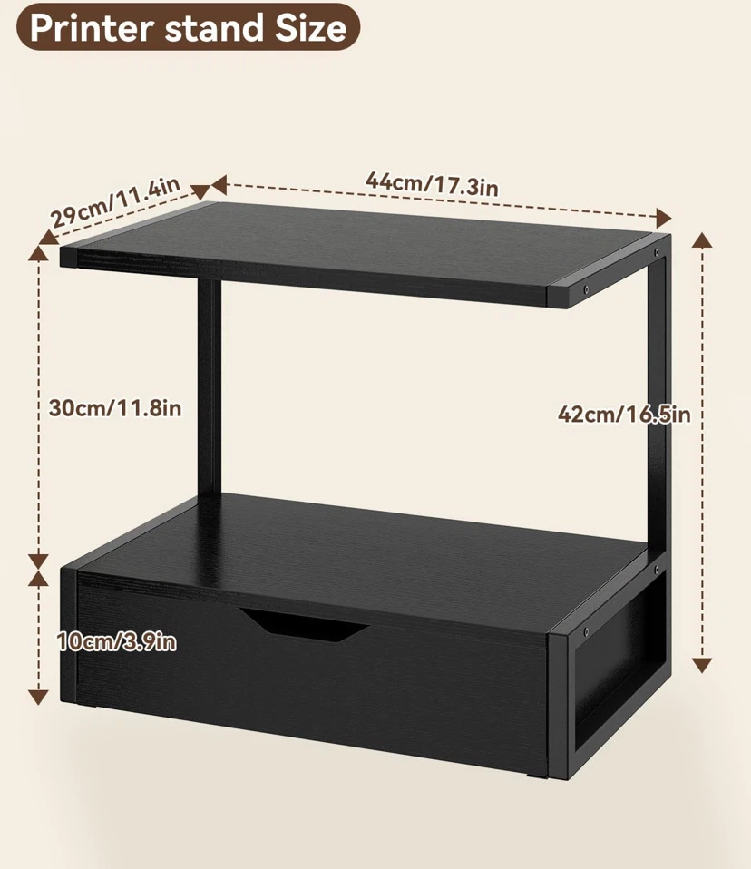 Two-Tier Printer Stand with Storage Drawer