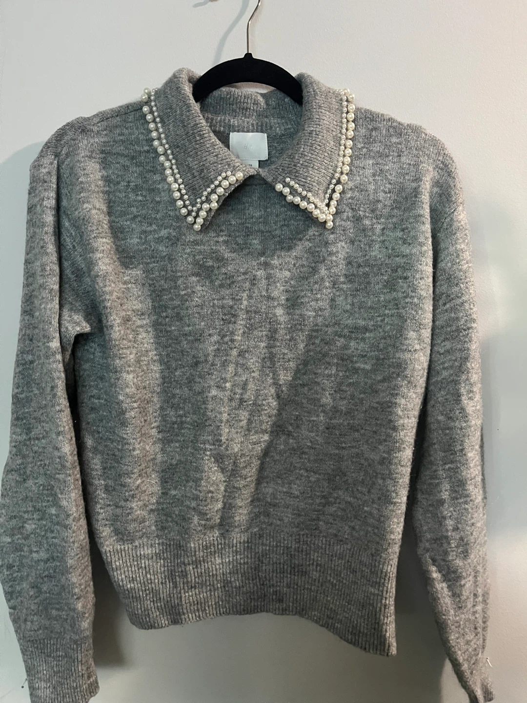 H&M Grey Sweater with Pearl Collar