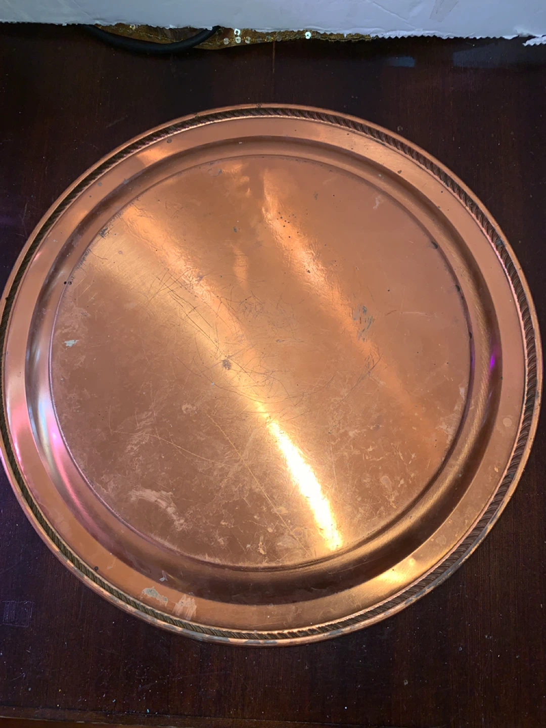 Vintage Etched Copper Round Serving Tray. 16” - photo 3