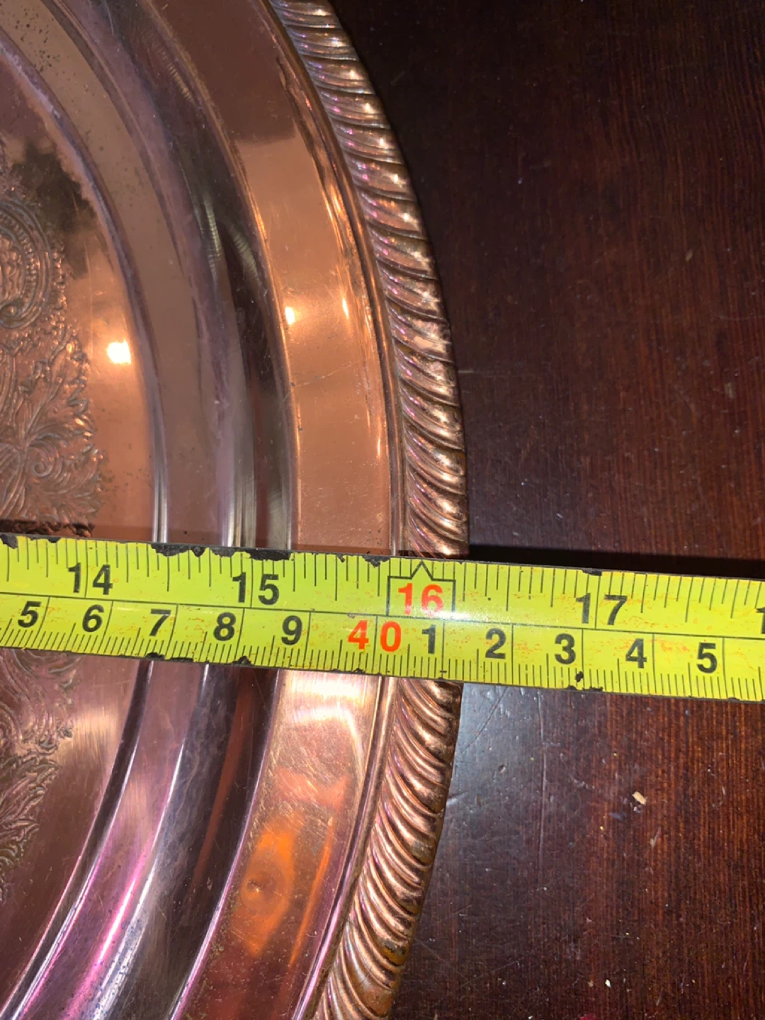 Vintage Etched Copper Round Serving Tray. 16” - photo 2