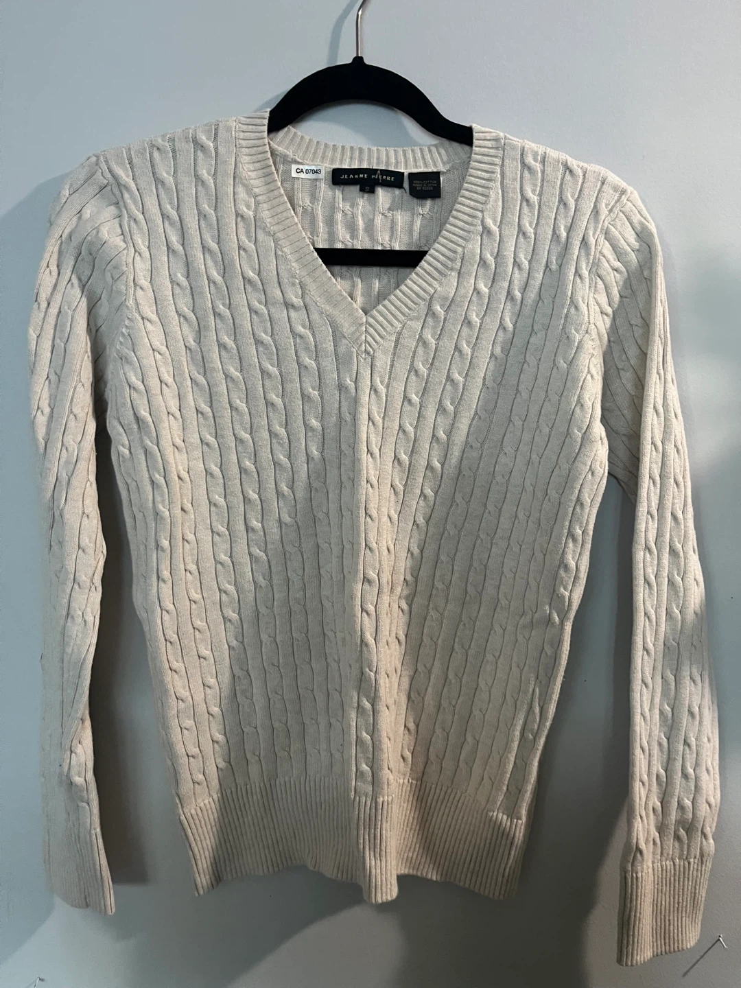 Jeanne Pierre Cable Knit V-Neck Sweater