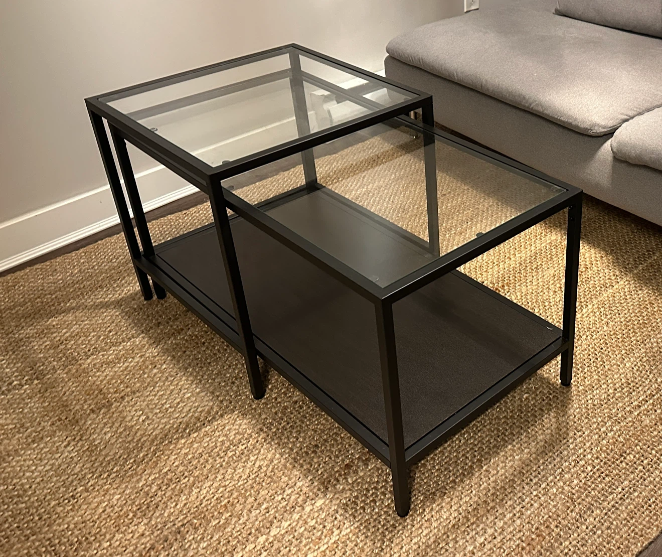 IKEA Vittsjo Black Metal and Glass Nesting Coffee Tables