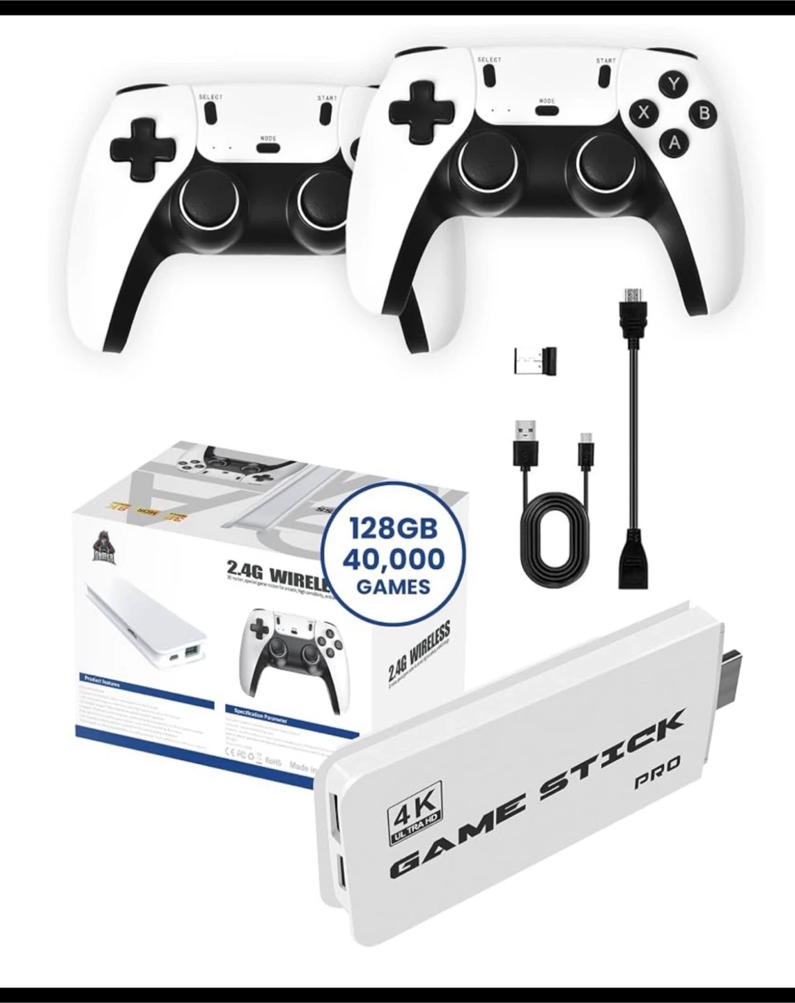 4K Game Stick Pro Console with 128GB and 2 Controllers