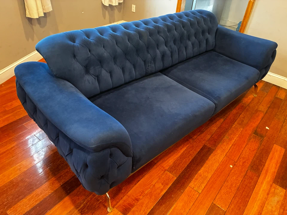 2 piece Blue Velvet Convertible Sofa