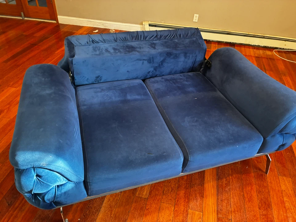 2 piece Blue Velvet Convertible Sofa - photo 5