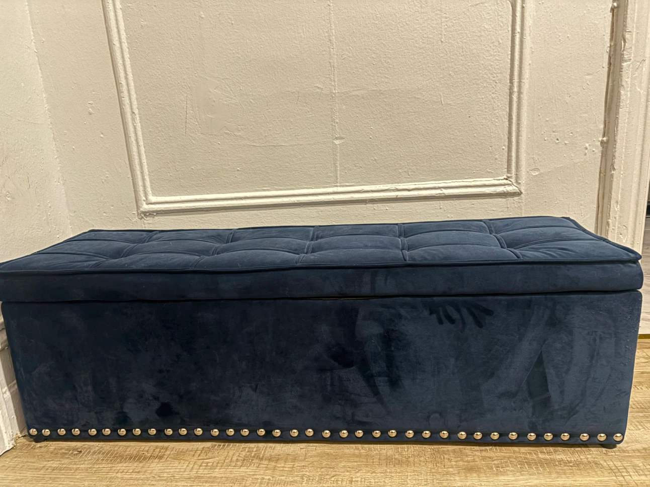 Navy Blue Velvet Storage Bench