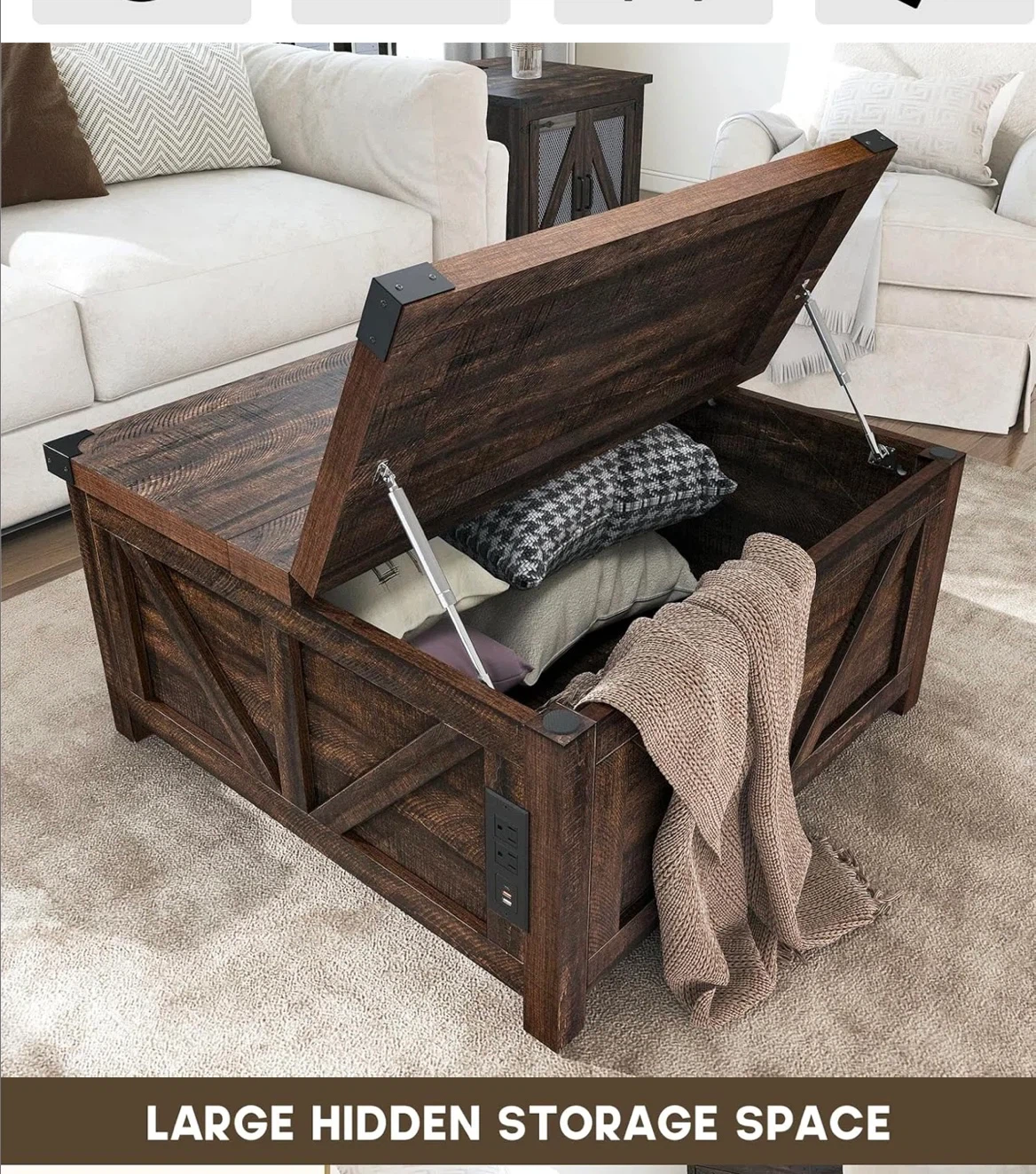 Rustic Farmhouse Lift-Top Coffee Table with Storage - photo 2
